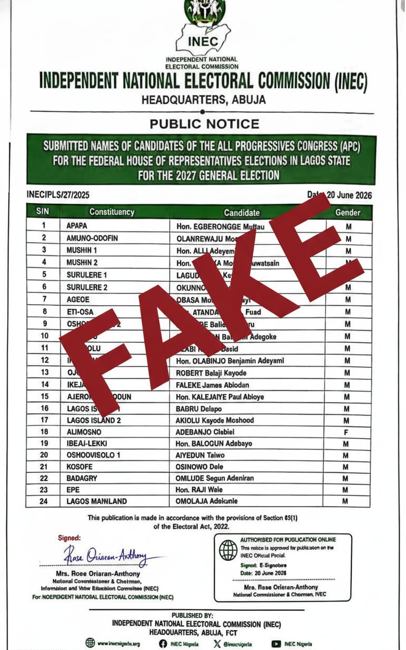 INEC disowns purported APC candidates’ list for Lagos reps poll